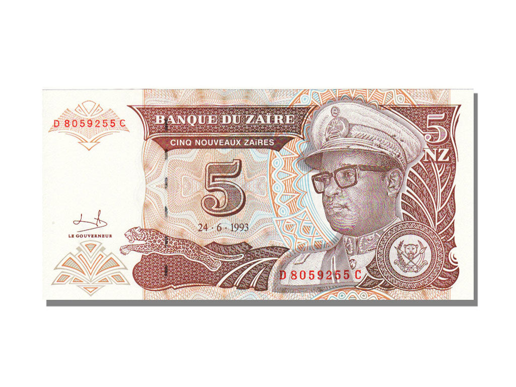 Zaïre, 5 Nouveaux Zaïres, 1993, KM #53a, 1993-06-24, UNC(65-70), D 8059255C