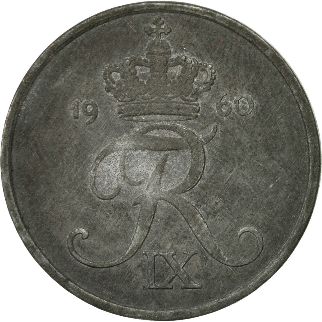 Coin, Denmark, Frederik IX, 5 Öre, 1960, Copenhagen, VF(20-25), Zinc, KM:843.2
