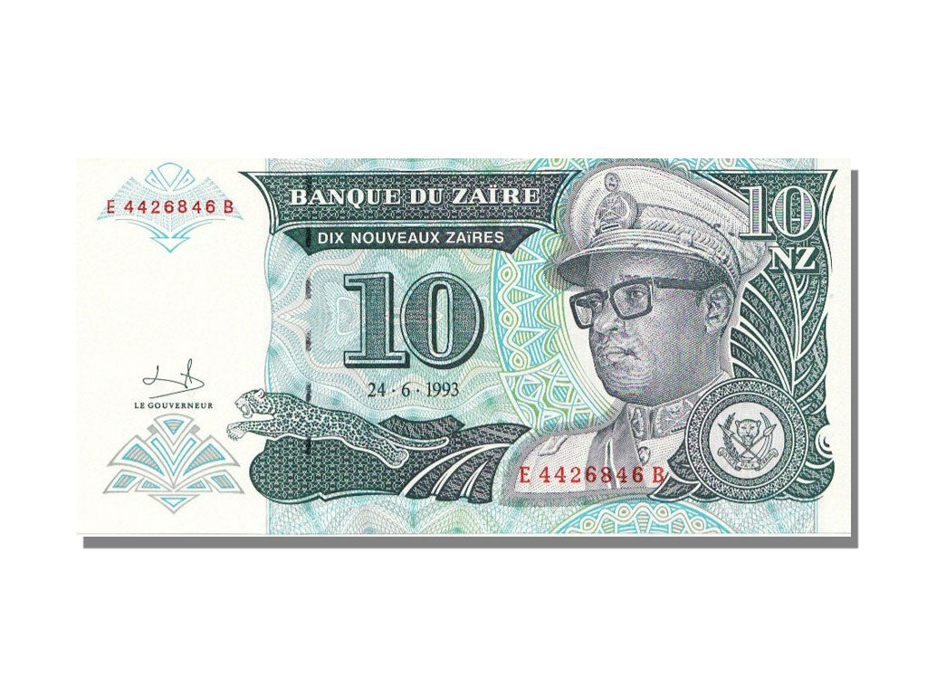 Zaïre, 10 Nouveaux Zaïres, 1993, KM #55, 1993-06-24, UNC(65-70), E 4426846B