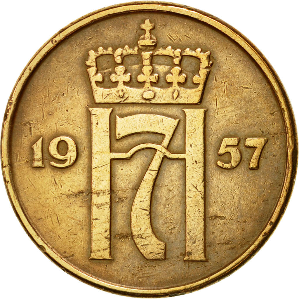 Coin, Norway, Haakon VII, 5 Öre, 1957, AU(55-58), Bronze, KM:400