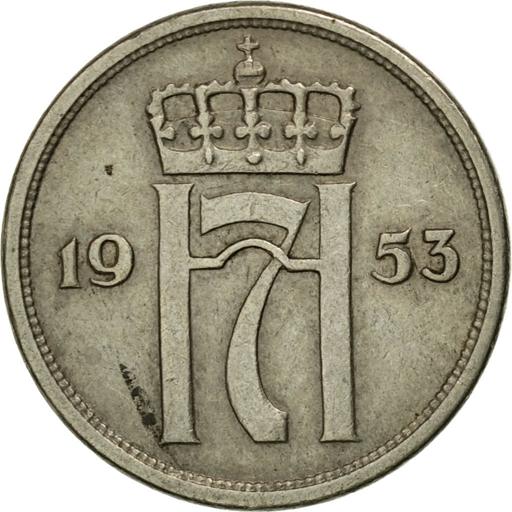 Münze, Norwegen, Haakon VII, 10 Öre, 1953, SS, Copper-nickel, KM:396