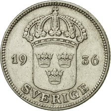 Moneda, Suecia, Gustaf V, 50 Öre, 1936, MBC, Plata, KM:788