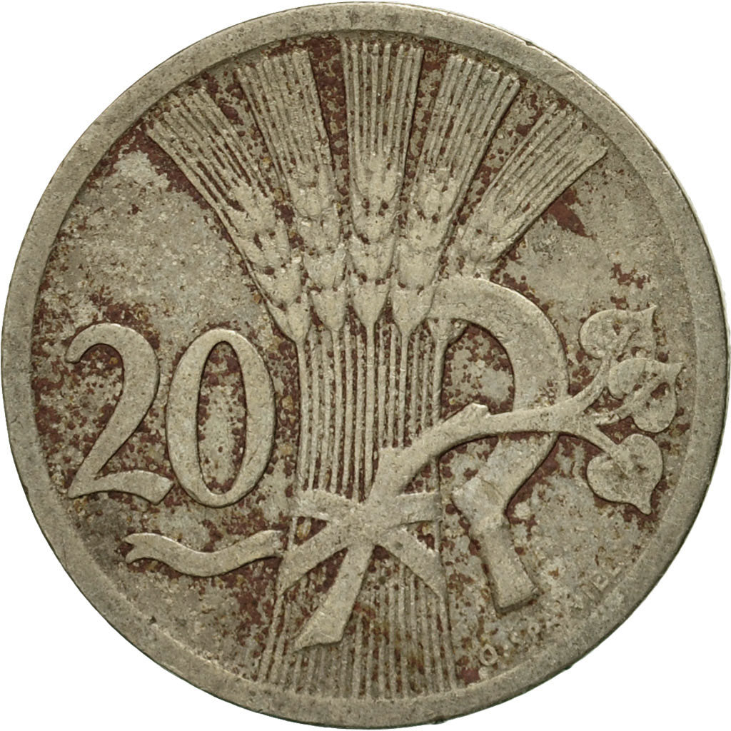 Moneta, Czechosłowacja, 20 Haleru, 1926, VF(20-25), Miedź-Nikiel, KM:1