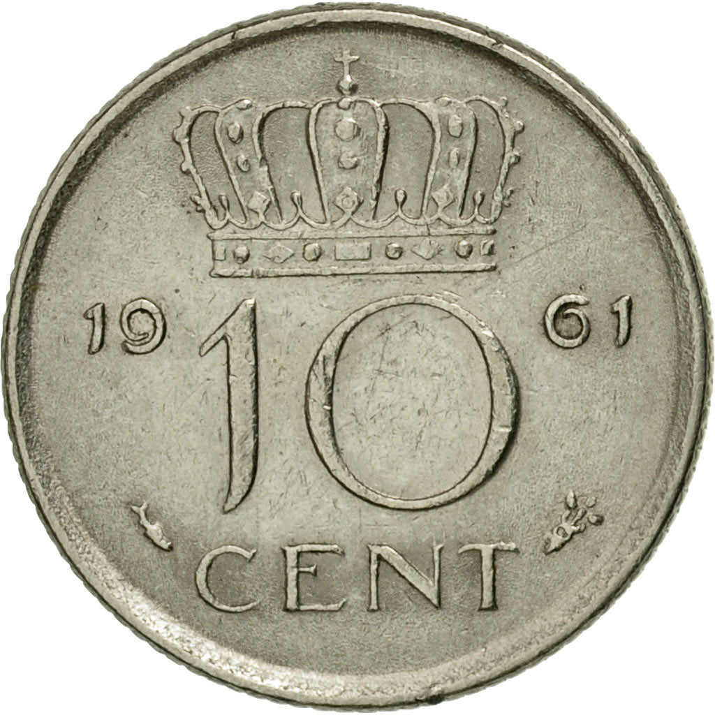 Moneda, Países Bajos, Juliana, 10 Cents, 1961, MBC, Níquel, KM:182