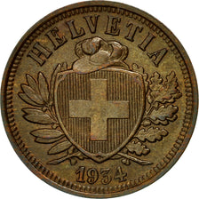 Coin, Switzerland, 2 Rappen, 1934, Bern, EF(40-45), Bronze, KM:4.2a