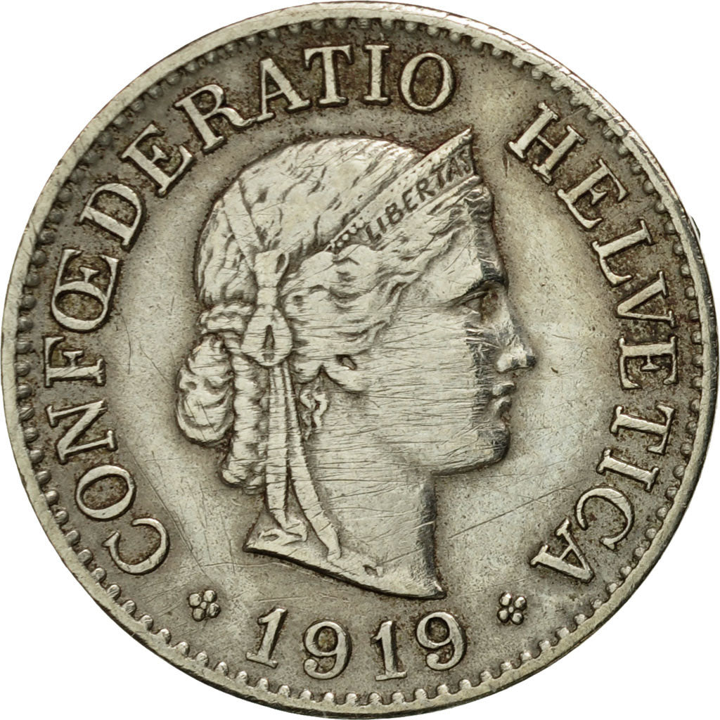 Moneta, Svizzera, 10 Rappen, 1919, Bern, BB, Rame-nichel, KM:27