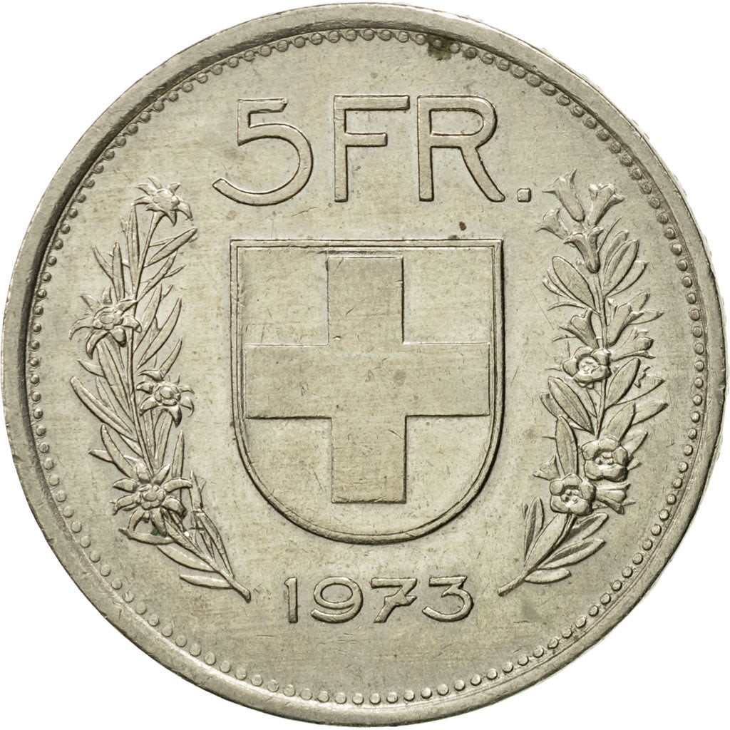 Coin, Switzerland, 5 Francs, 1973, Bern, EF(40-45), Copper-nickel, KM:40a.1