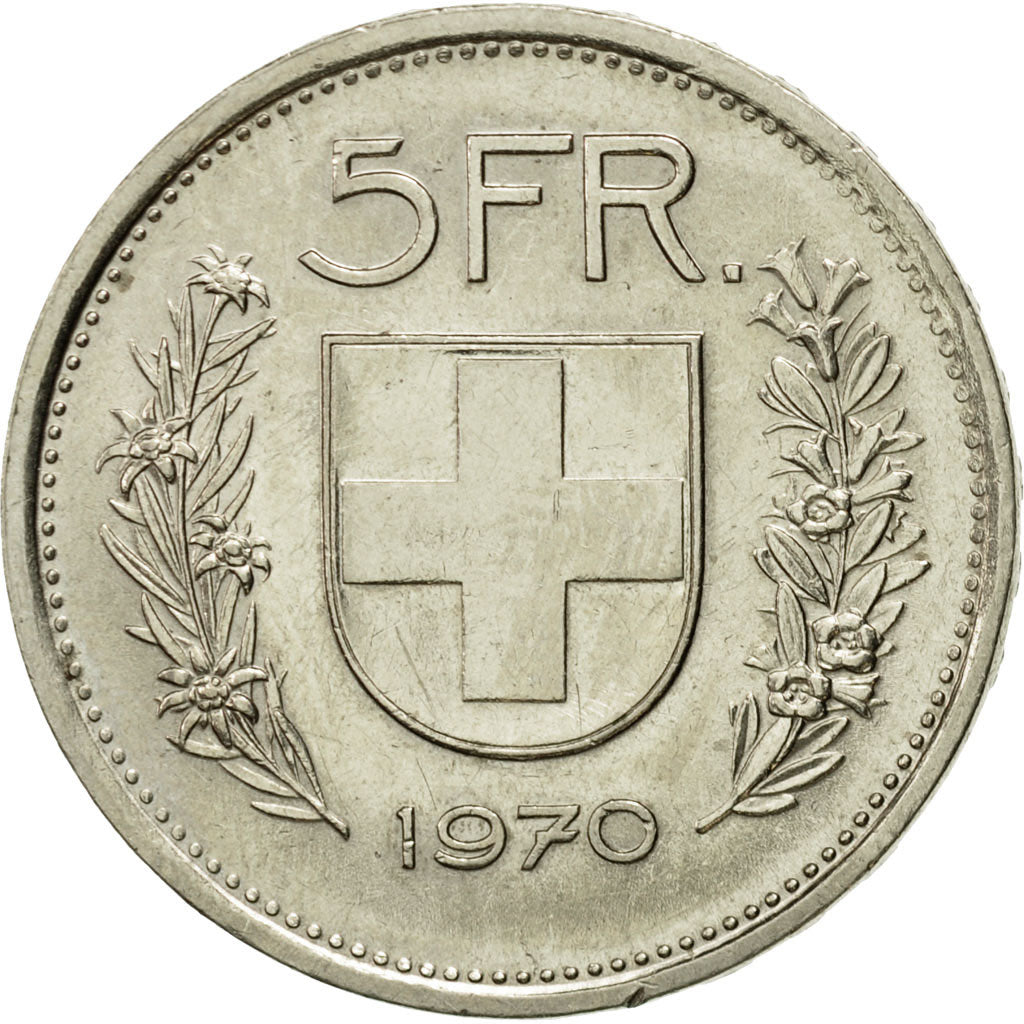 Coin, Switzerland, 5 Francs, 1970, Bern, EF(40-45), Copper-nickel, KM:40a.1