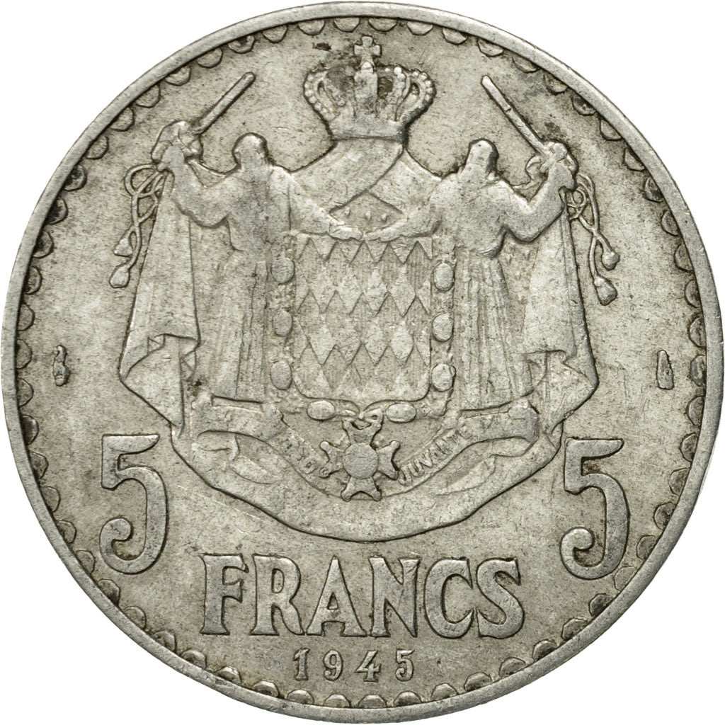 Coin, Monaco, Louis II, 5 Francs, 1945, EF(40-45), Aluminum, KM:122