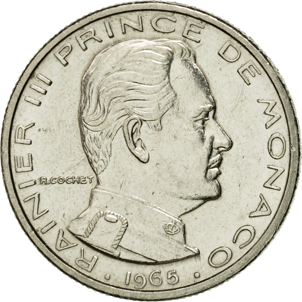 Coin, Monaco, Rainier III, 1/2 Franc, 1965, AU(55-58), Nickel, KM:145