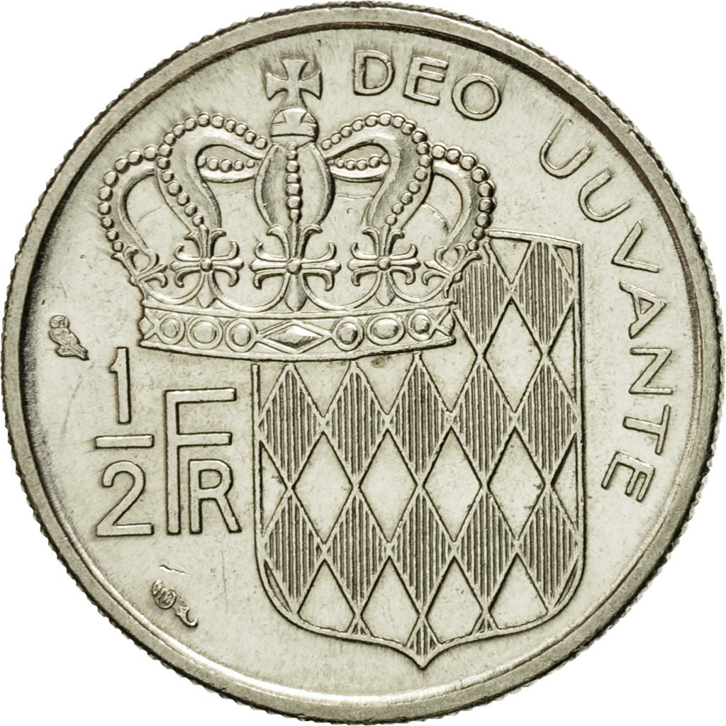 Coin, Monaco, Rainier III, 1/2 Franc, 1965, AU(55-58), Nickel, KM:145