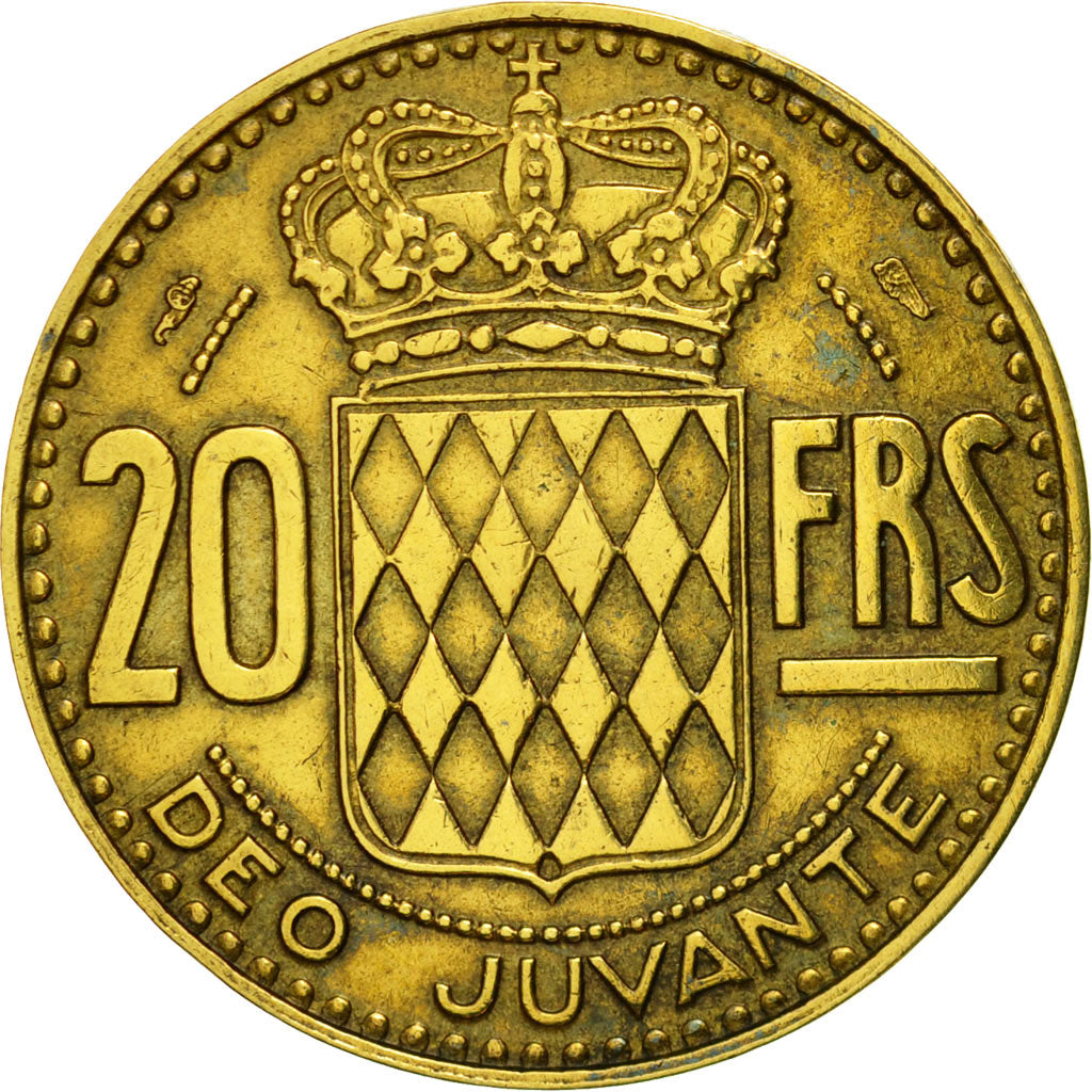 Coin, Monaco, Rainier III, 20 Francs, Vingt, 1950, AU(55-58), Aluminum-Bronze