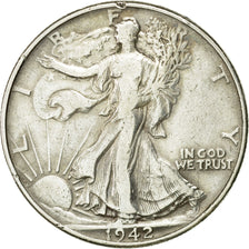 Coin, United States, Walking Liberty Half Dollar, Half Dollar, 1942, U.S. Mint