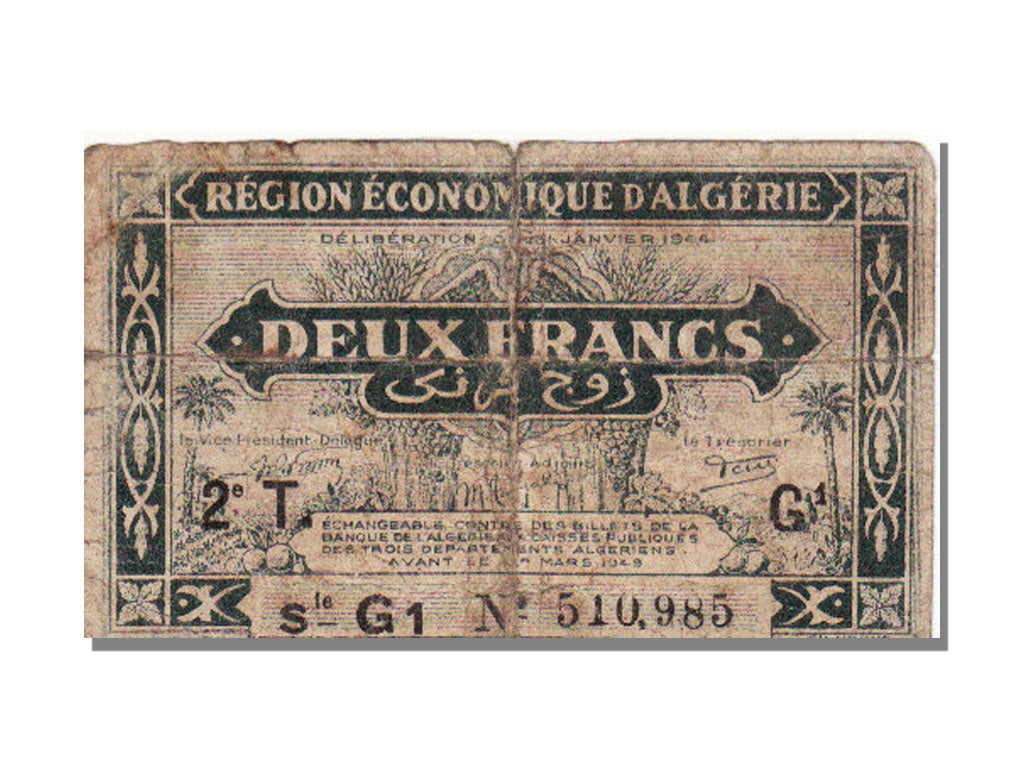 Algeria, 2 Francs, 1944, KM #102, VF(20-25), G1