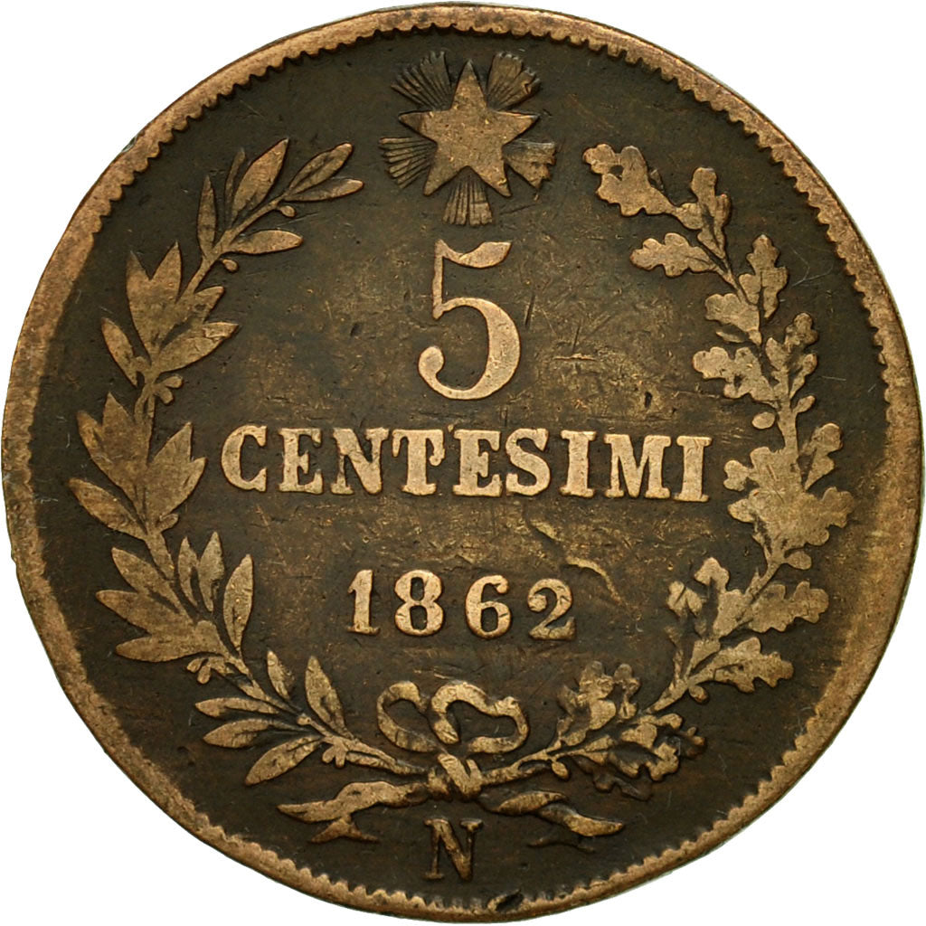 Coin, Italy, Vittorio Emanuele II, 5 Centesimi, 1862, Naples, EF(40-45), Copper