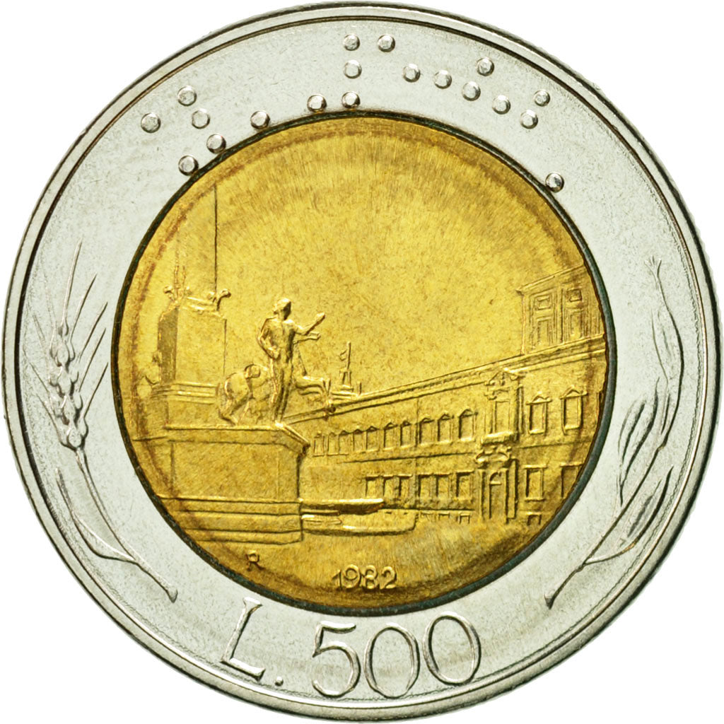 Coin, Italy, 500 Lire, 1982, Rome, AU(55-58), Bi-Metallic, KM:111