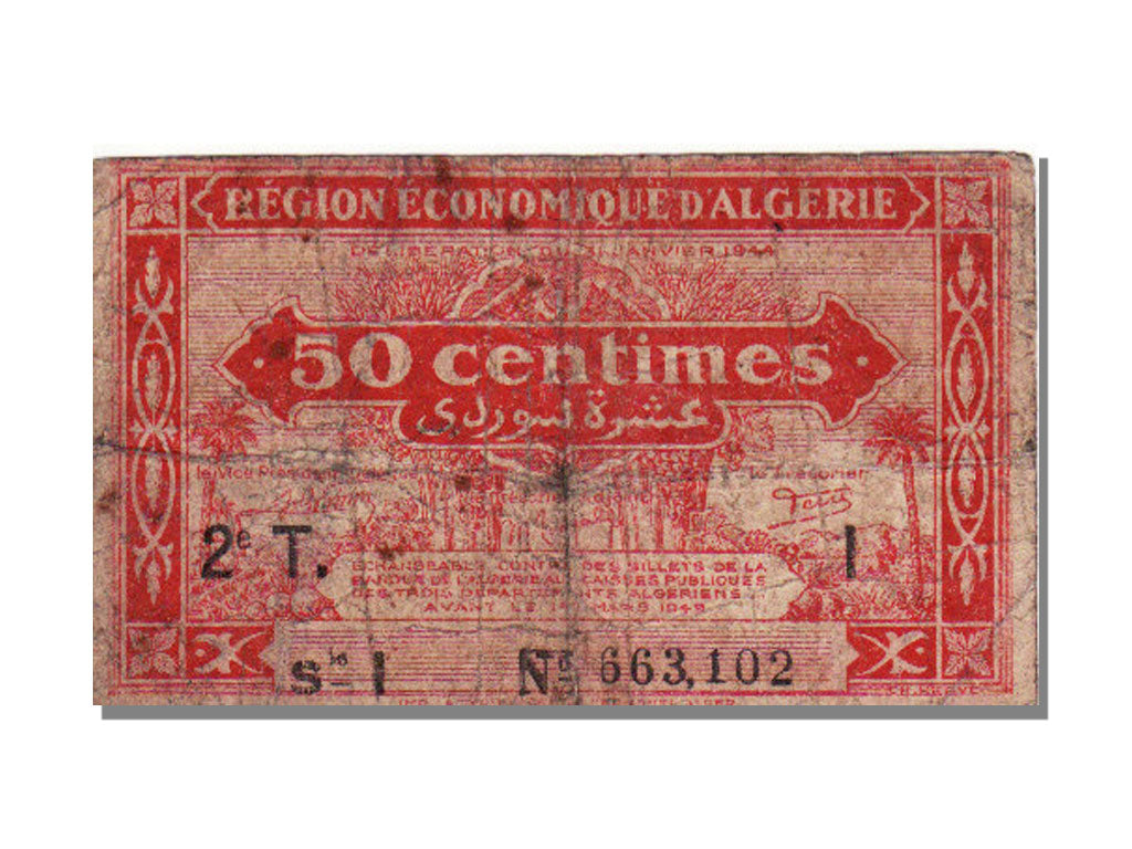 Algeria, 50 Centimes, 1944, B