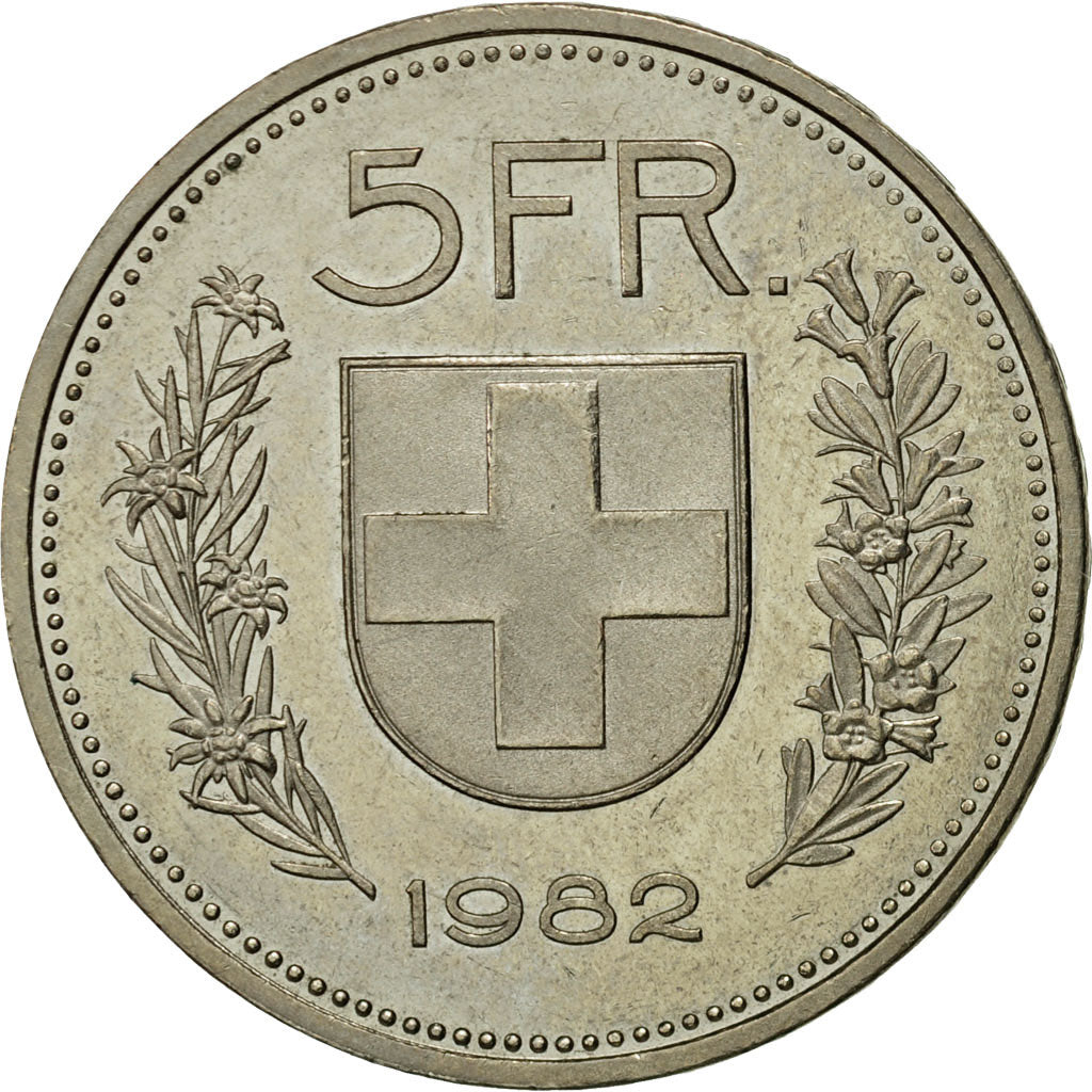 Coin, Switzerland, 5 Francs, 1982, EF(40-45), Copper-nickel, KM:40a.2