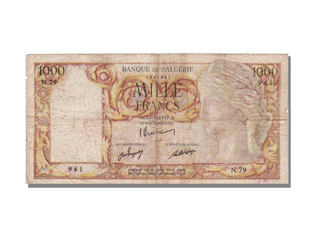 Algeria, 1000 Francs, 1947, 1947-01-30, VG(8-10)