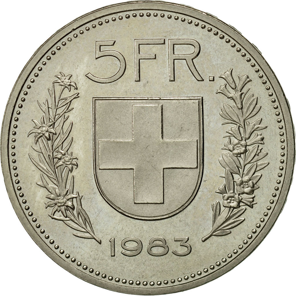 Coin, Switzerland, 5 Francs, 1983, EF(40-45), Copper-nickel, KM:40a.2
