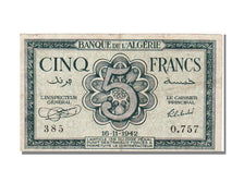Algeria, 5 Francs, 1942, KM #91, 1942-11-16, EF(40-45), 0757