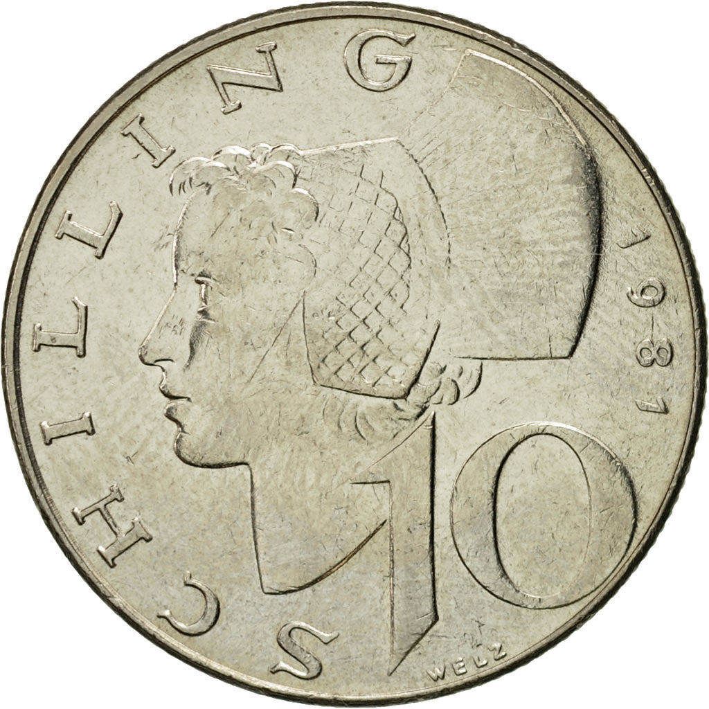 Coin, Austria, 10 Schilling, 1981, AU(55-58), Copper-Nickel Plated Nickel
