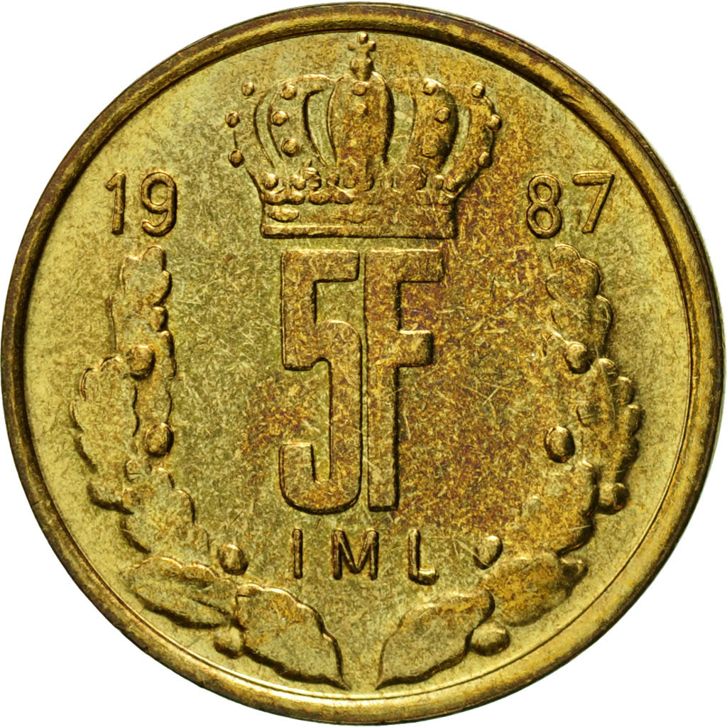 Coin, Luxembourg, Jean, 5 Francs, 1987, VF(20-25), Aluminum-Bronze, KM:60.2