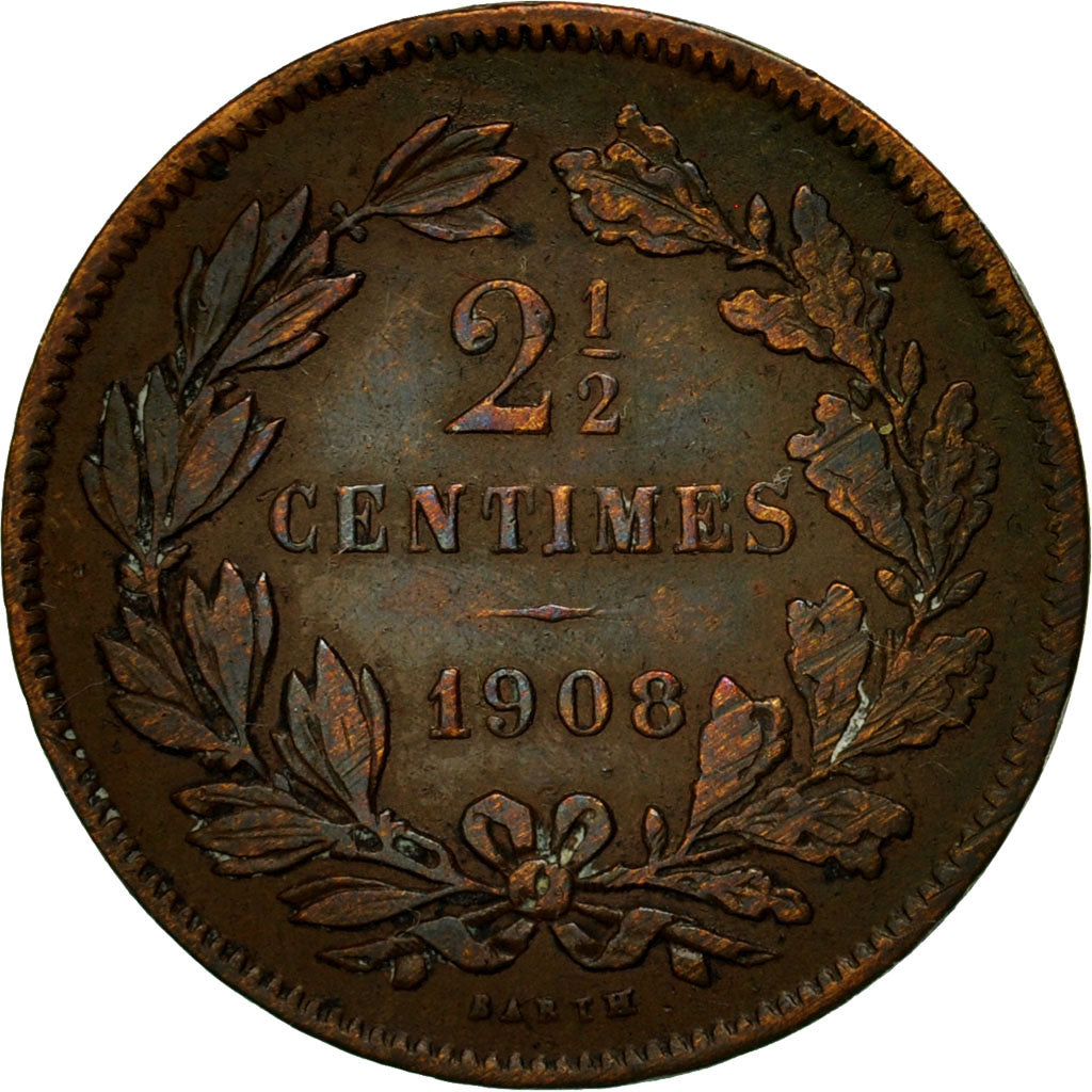 Coin, Luxembourg, William III, 2-1/2 Centimes, 1908, Utrecht, VF(20-25), Bronze