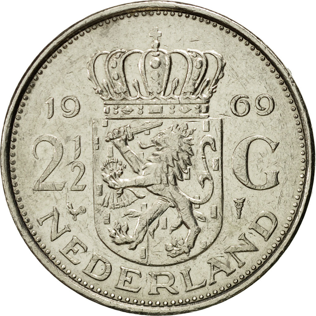 Coin, Netherlands, Juliana, 2-1/2 Gulden, 1969, EF(40-45), Nickel, KM:191