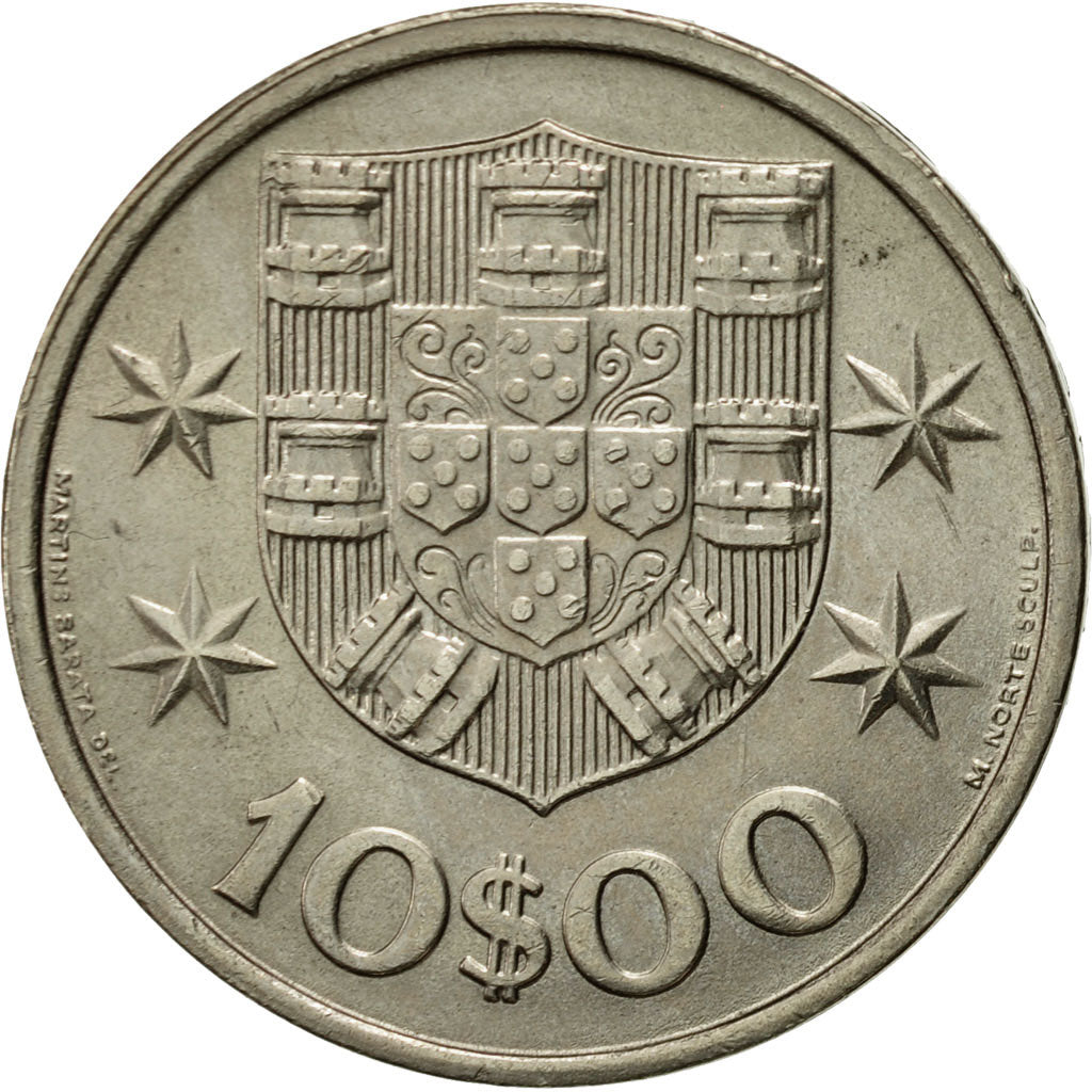 Moneta, Portugal, 10 Escudos, 1973, EF(40-45), Miedź-Nikiel niklowany, KM:600