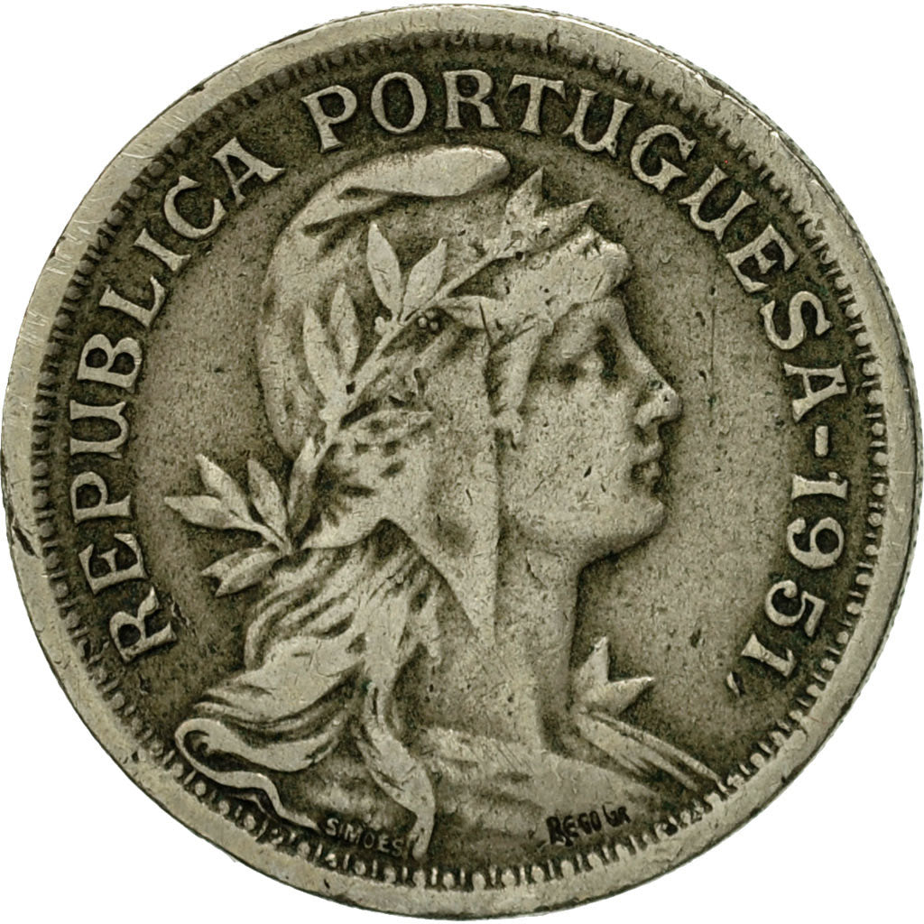 Moneda, Portugal, 50 Centavos, 1951, MBC, Cobre - níquel, KM:577