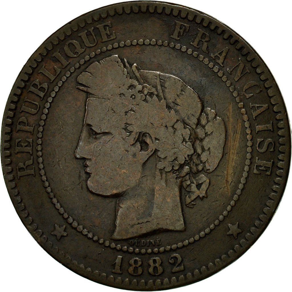 Moneta, Francia, Cérès, 10 Centimes, 1882, Paris, BB, Bronzo, KM:815.1