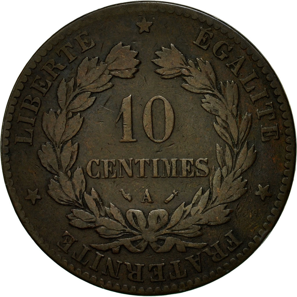 Moneta, Francia, Cérès, 10 Centimes, 1882, Paris, BB, Bronzo, KM:815.1