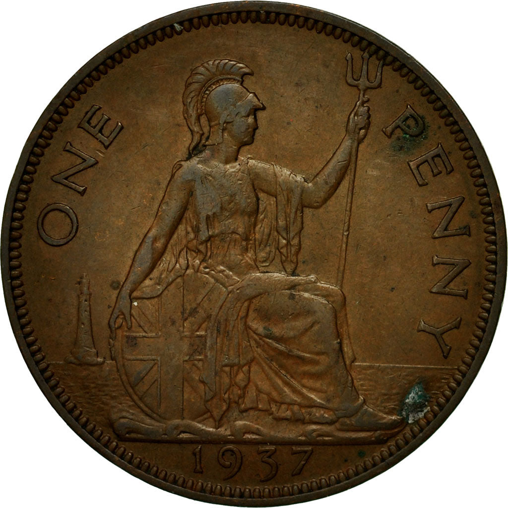 Monnaie, Grande-Bretagne, George VI, Penny, 1937, TB, Bronze, KM:845