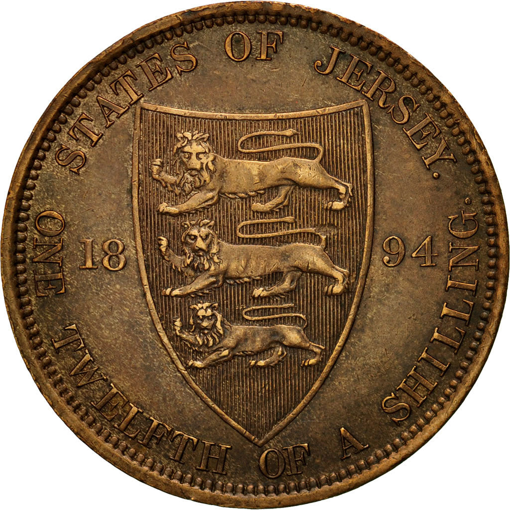 Coin, Jersey, Victoria, 1/12 Shilling, 1894, EF(40-45), Bronze, KM:8