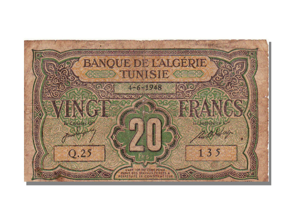 Algeria, 20 Francs, 1948, KM #103, 1948-06-04, VF(30-35), Q.25