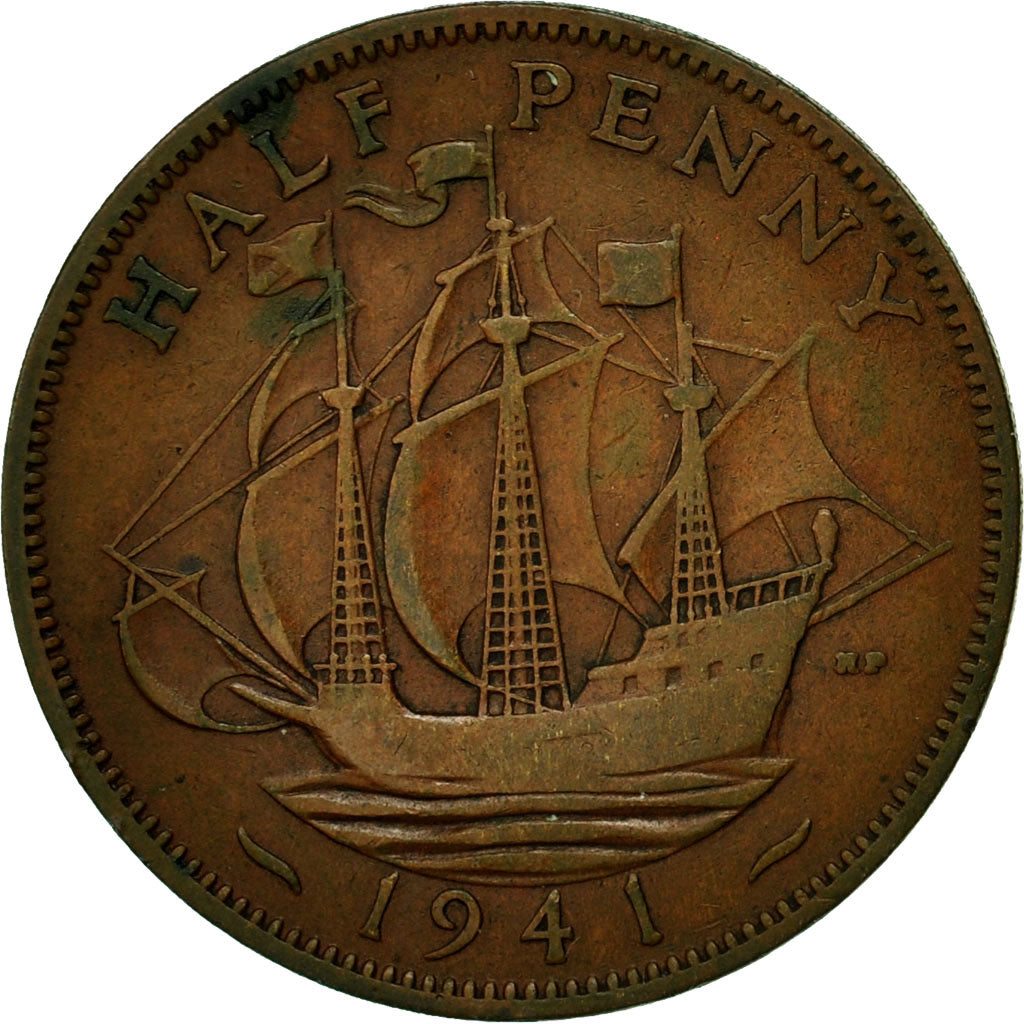 Monnaie, Grande-Bretagne, George VI, 1/2 Penny, 1941, TB, Bronze, KM:844