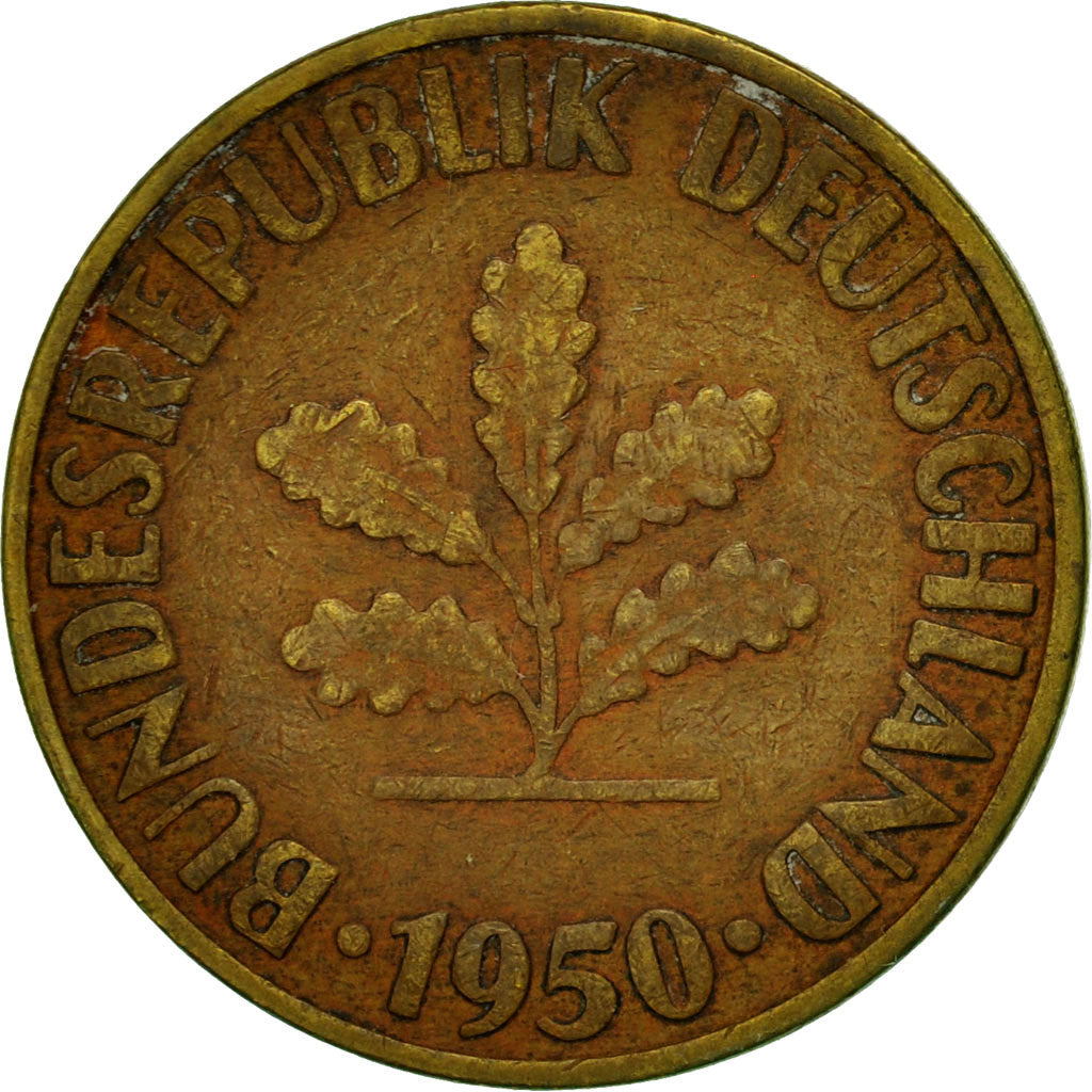 Moneta, GERMANIA - REPUBBLICA FEDERALE, 10 Pfennig, 1950, Karlsruhe, MB, Acciaio