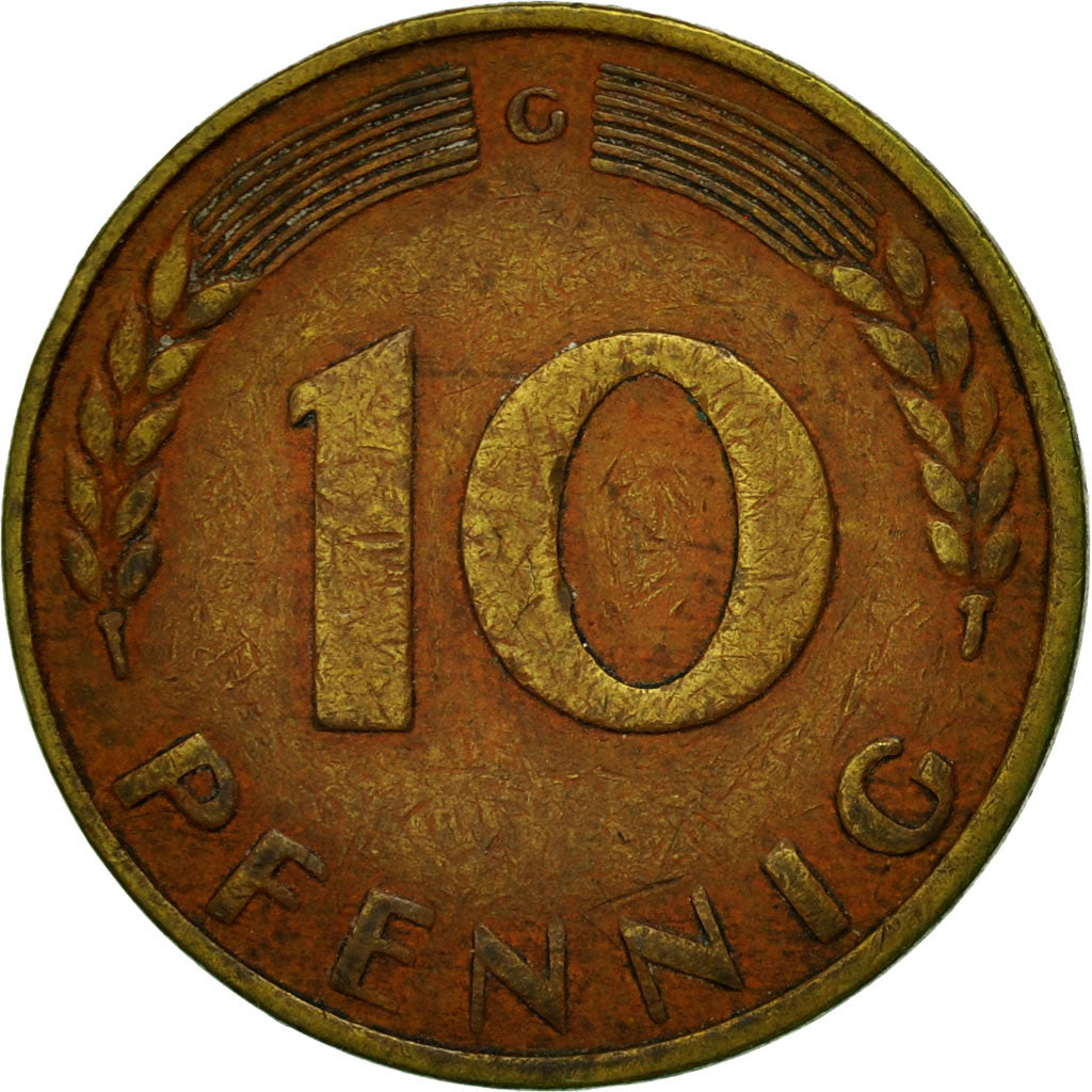 Moneta, GERMANIA - REPUBBLICA FEDERALE, 10 Pfennig, 1950, Karlsruhe, MB, Acciaio