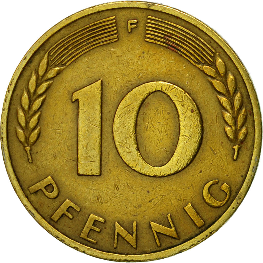 Coin, GERMANY - FEDERAL REPUBLIC, 10 Pfennig, 1949, Stuttgart, EF(40-45), Brass