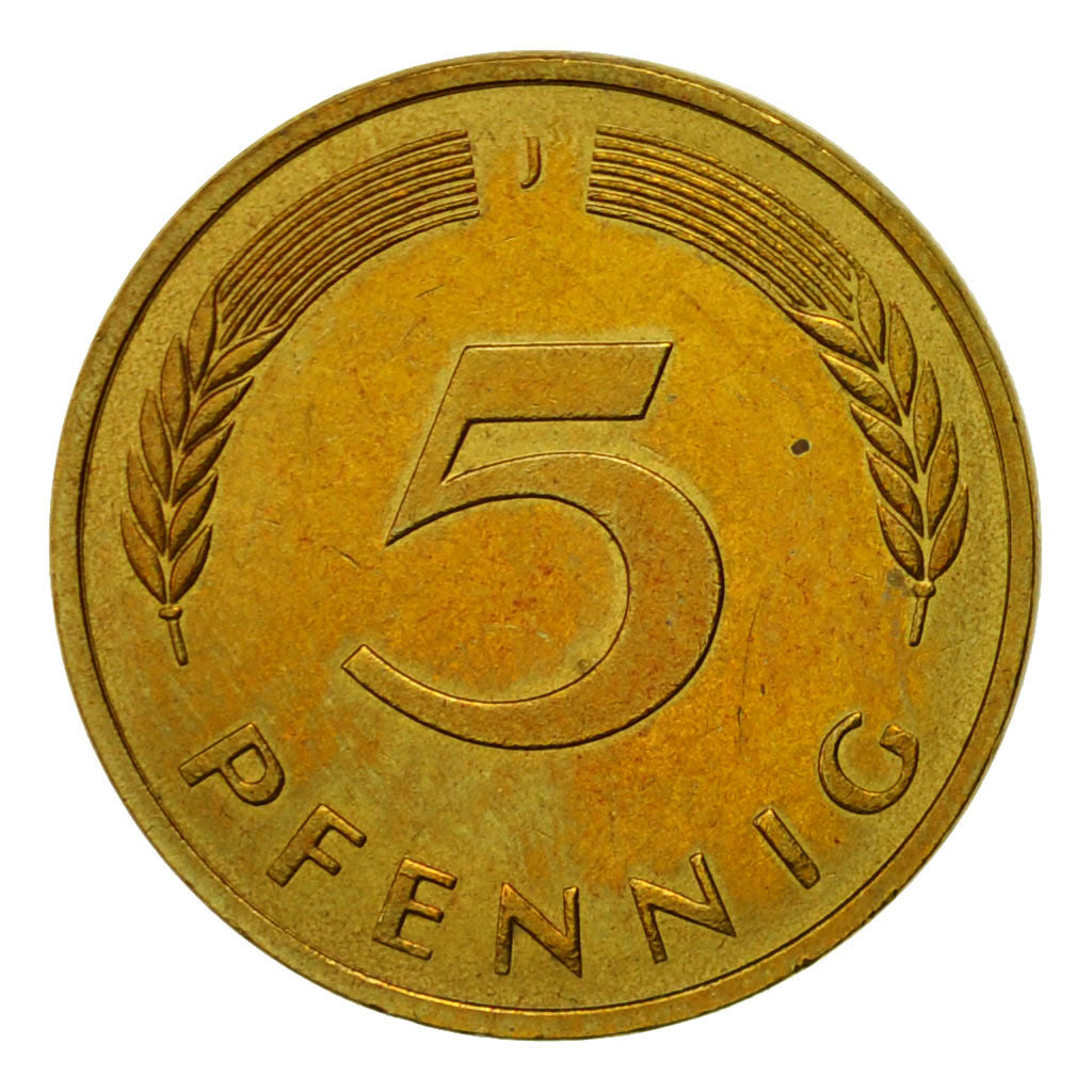 Moneta, Niemcy - RFN, 5 Pfennig, 1980, Hambourg, AU(55-58), Mosiądz powlekany