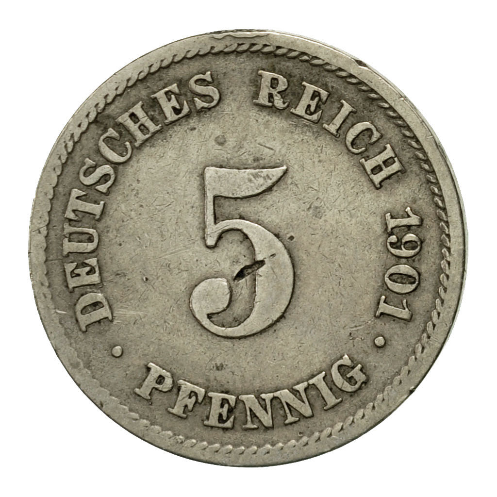 Monnaie, GERMANY - EMPIRE, Wilhelm II, 5 Pfennig, 1901, Muldenhütten, TB