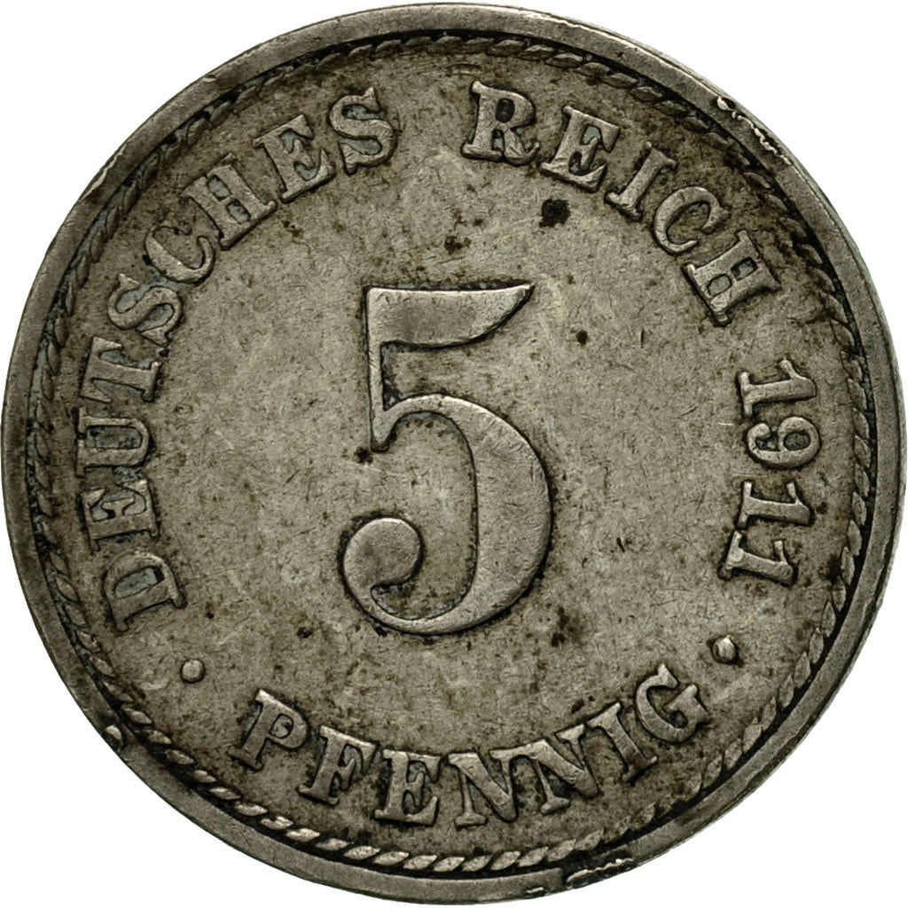 Coin, GERMANY - EMPIRE, Wilhelm II, 5 Pfennig, 1911, Berlin, VF(20-25)
