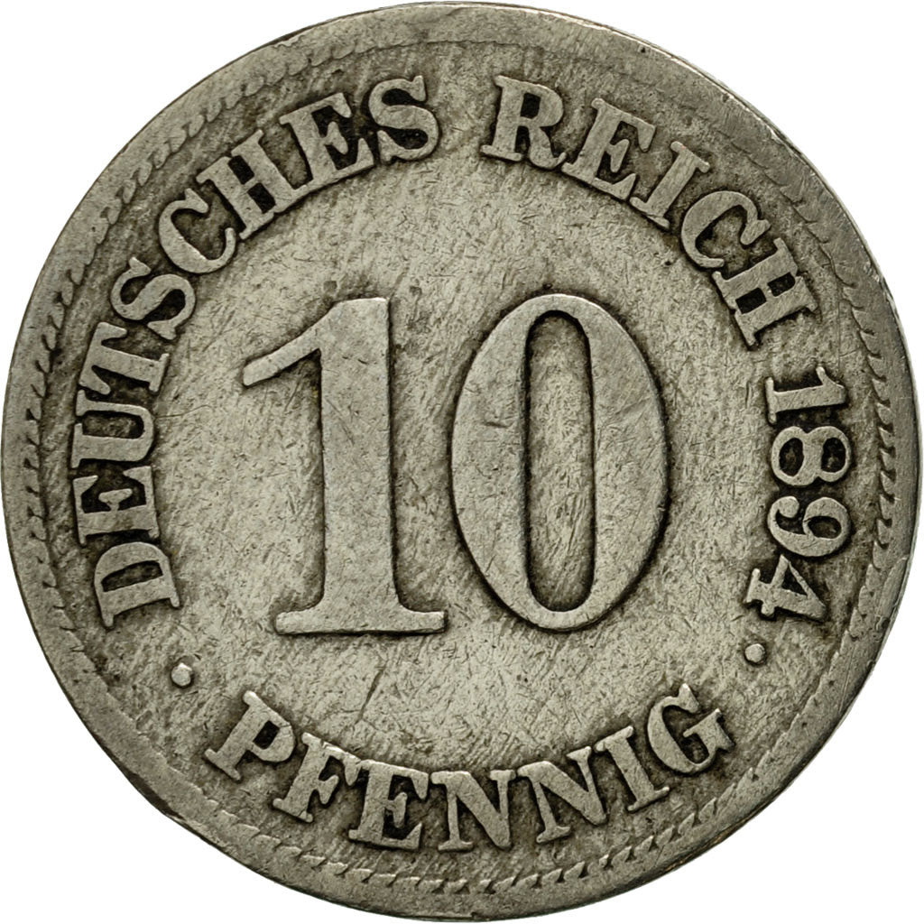 Coin, GERMANY - EMPIRE, Wilhelm II, 10 Pfennig, 1894, Muldenhütten, EF(40-45)