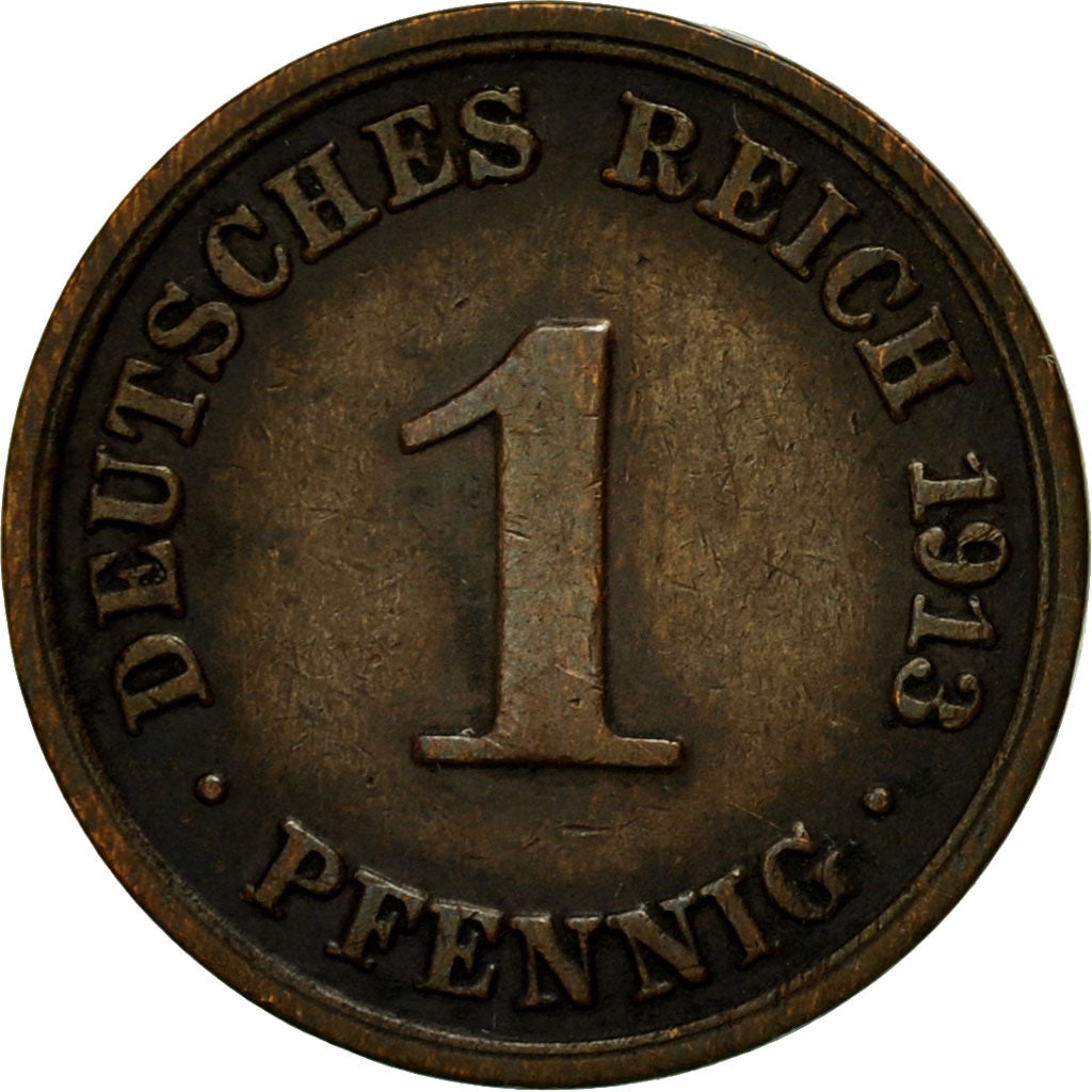 Moneta, NIEMCY - IMPERIUM, Wilhelm II, Pfennig, 1913, Berlin, EF(40-45), Miedź