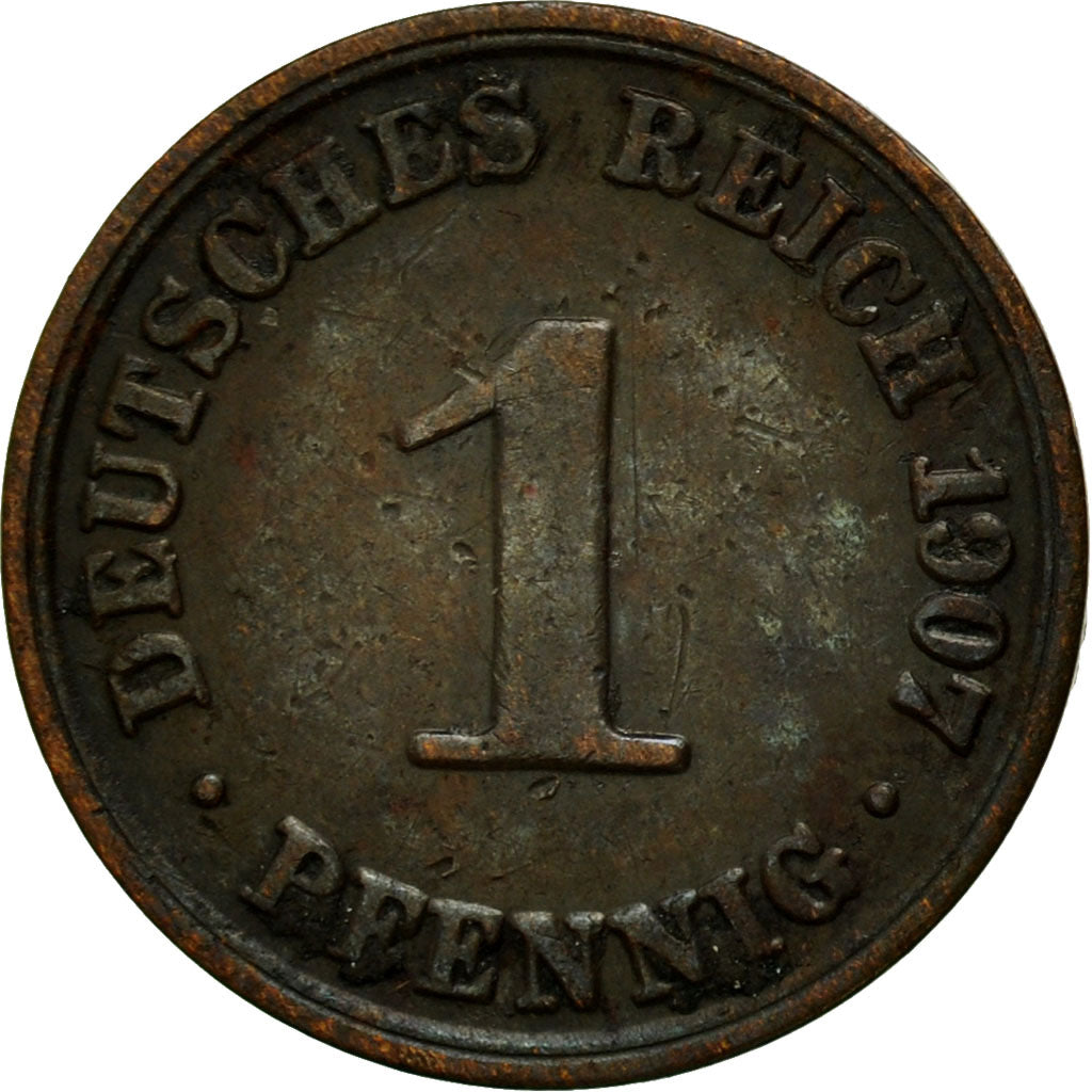 Coin, GERMANY - EMPIRE, Wilhelm II, Pfennig, 1907, Berlin, EF(40-45), Copper