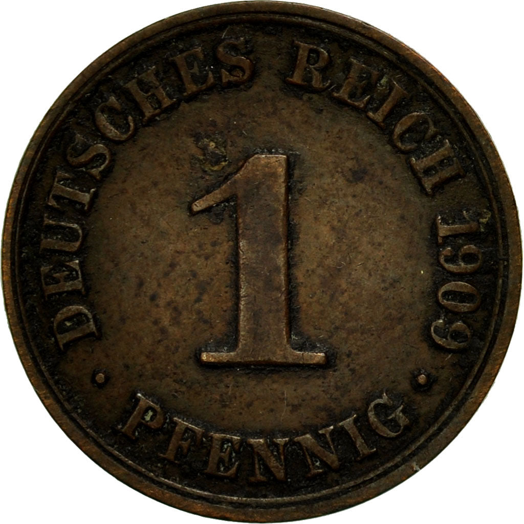 Coin, GERMANY - EMPIRE, Wilhelm II, Pfennig, 1909, Berlin, EF(40-45), Copper