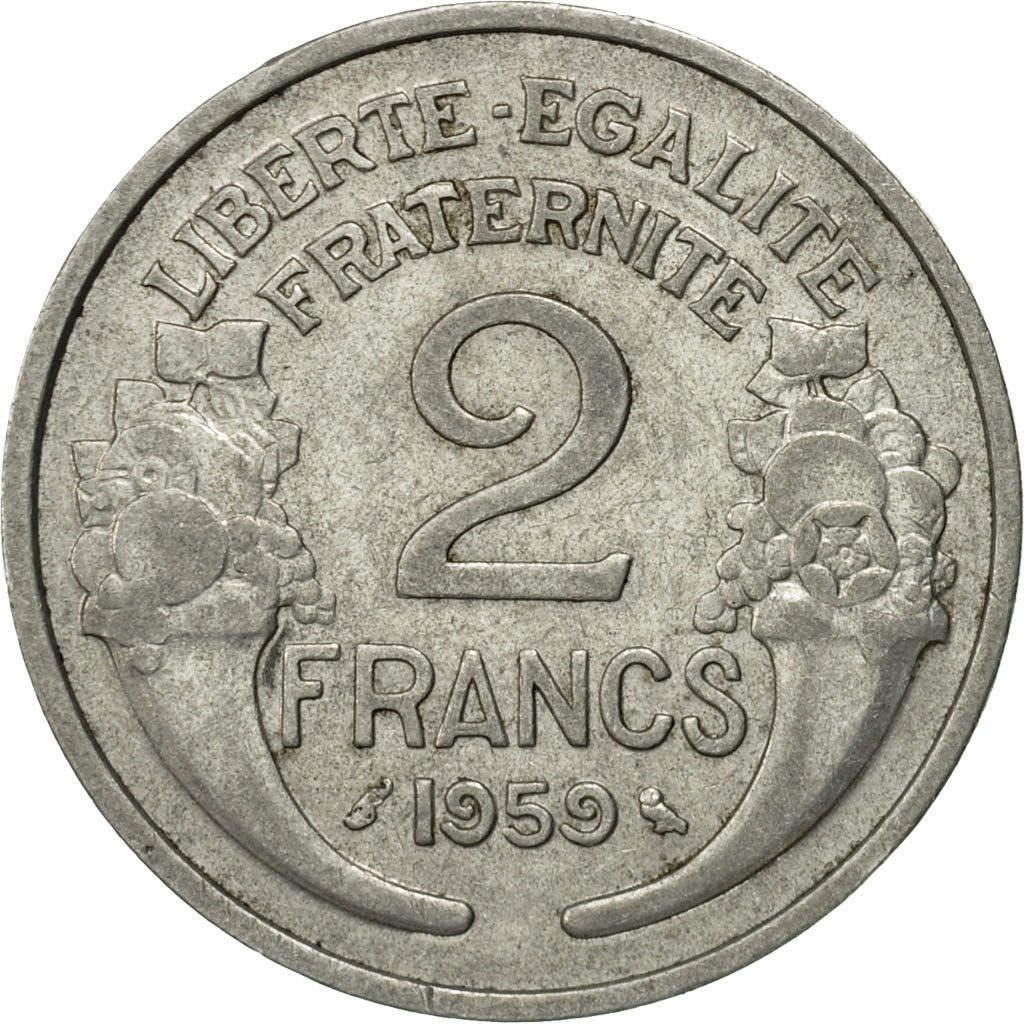 Moneda, Francia, Morlon, 2 Francs, 1959, MBC, Aluminio, KM:886a.1, Gadoury:538c
