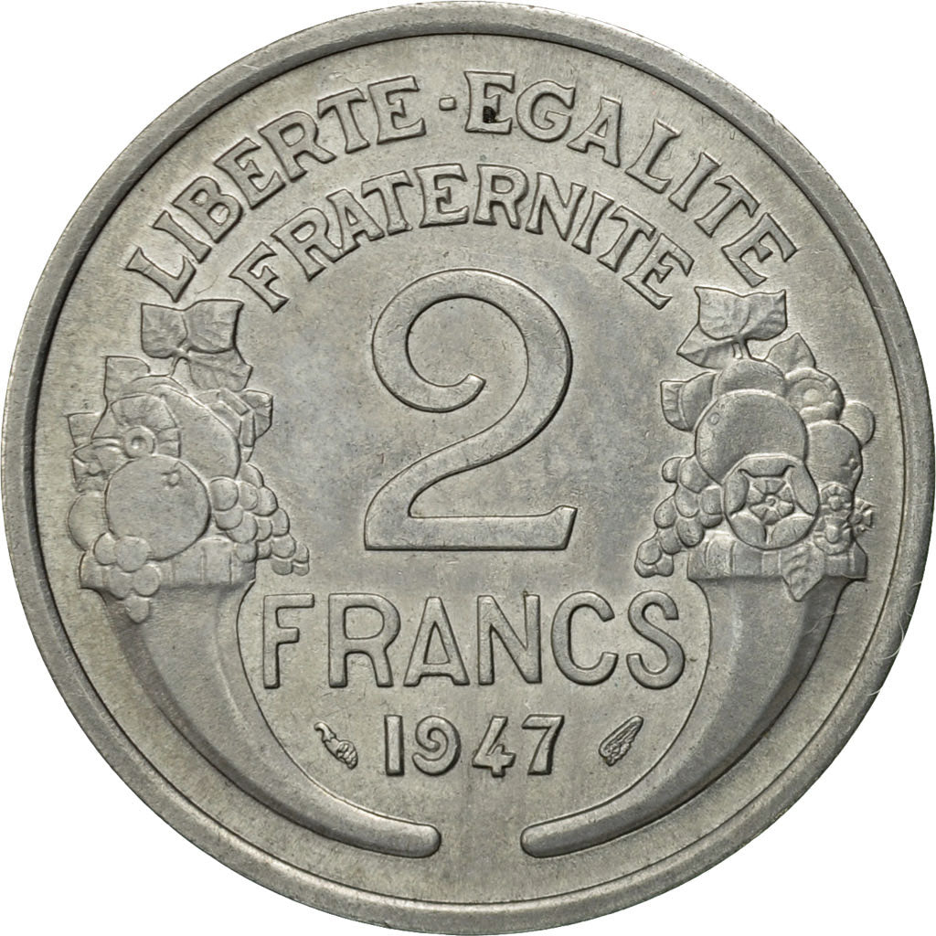 Moneda, Francia, Morlon, 2 Francs, 1947, MBC, Aluminio, KM:886a.1, Gadoury:538b