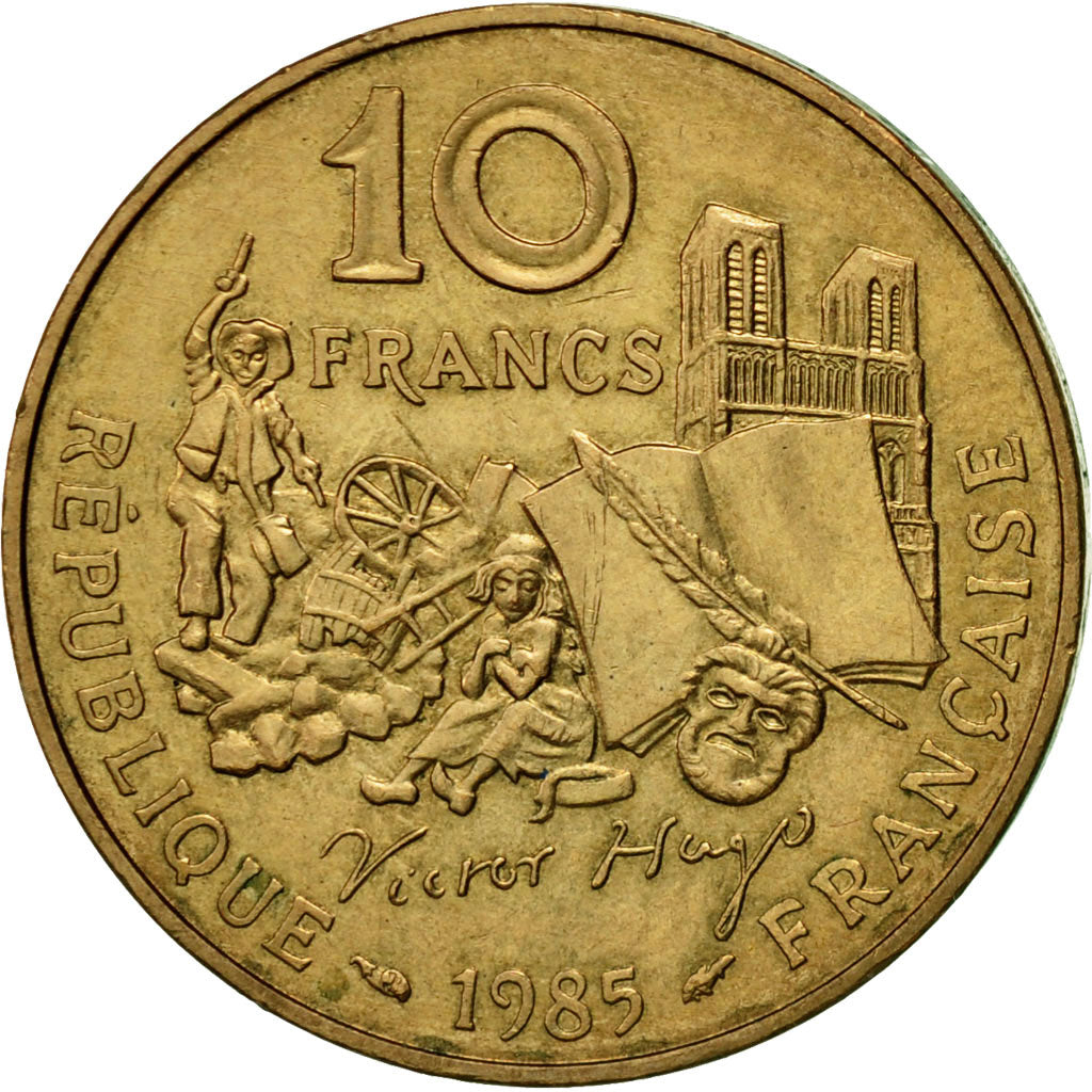 Moneda, Francia, Victor Hugo, 10 Francs, 1985, MBC, Níquel - bronce, KM:956